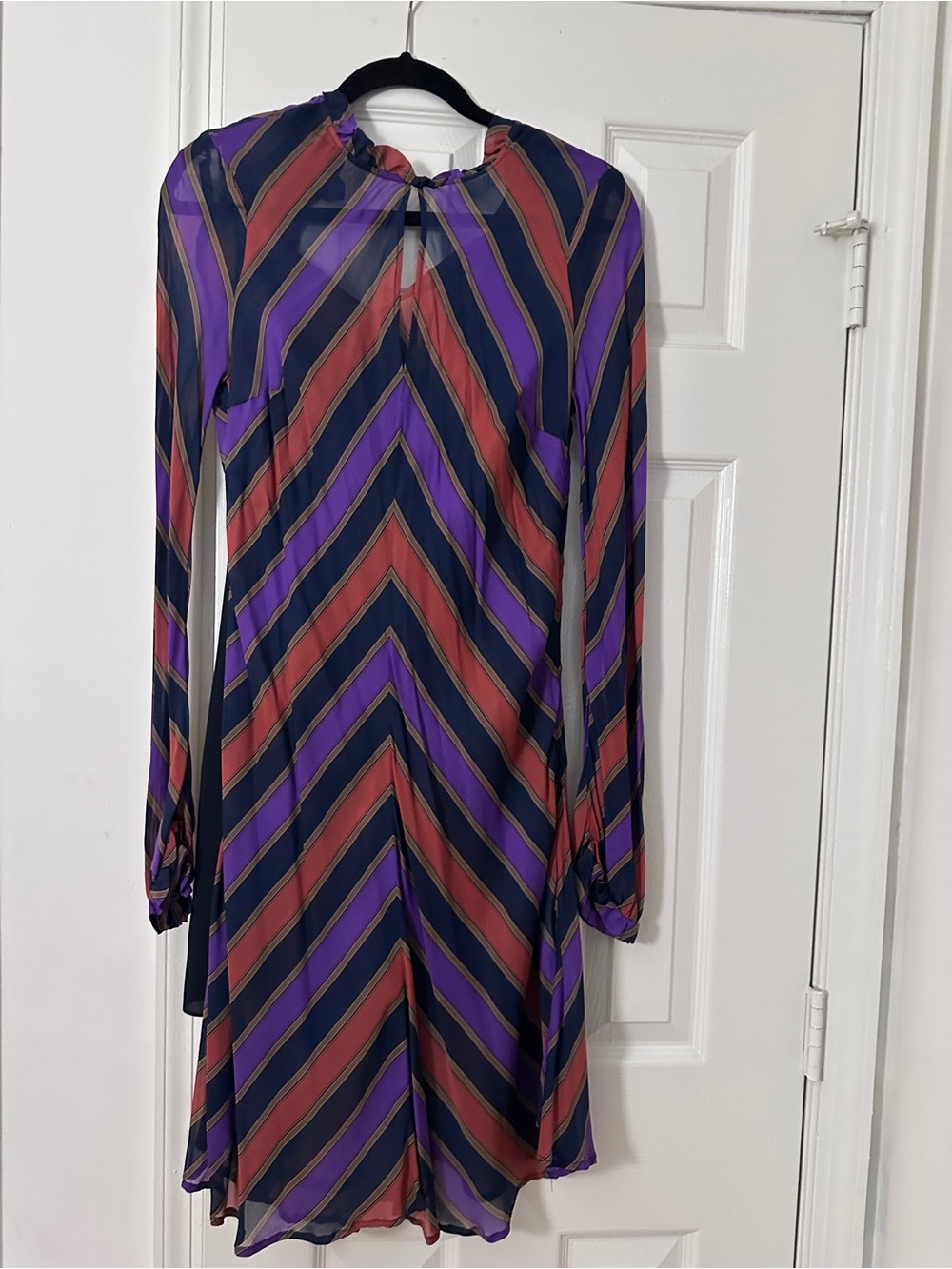 Striped Purple and Red Long-Sleeve Shift Dress